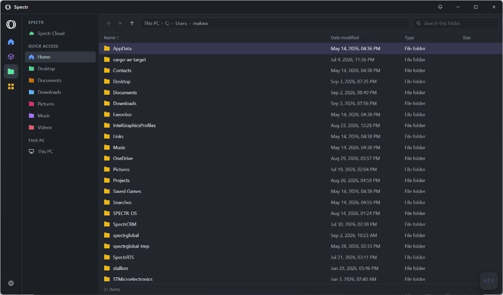 Spectr OS files on this PC — local hosting for operational data